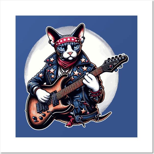 Devon Rex Cat Playing Guitar Wall Art by Graceful Designs